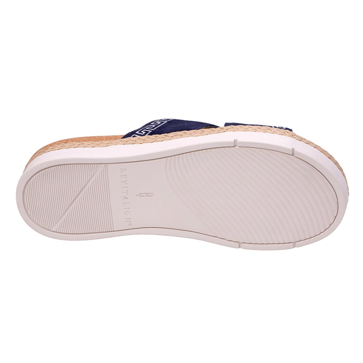 Revitalign Fiona Women's Suede Greek Key Slide Sandal - Peacoat