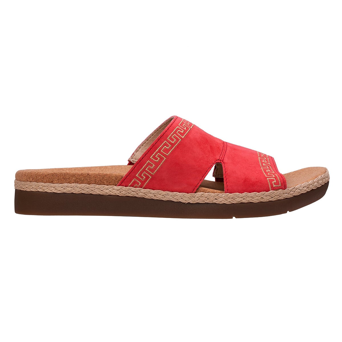 Revitalign Fiona Women's Suede Greek Key Slide Sandal - Watermelon