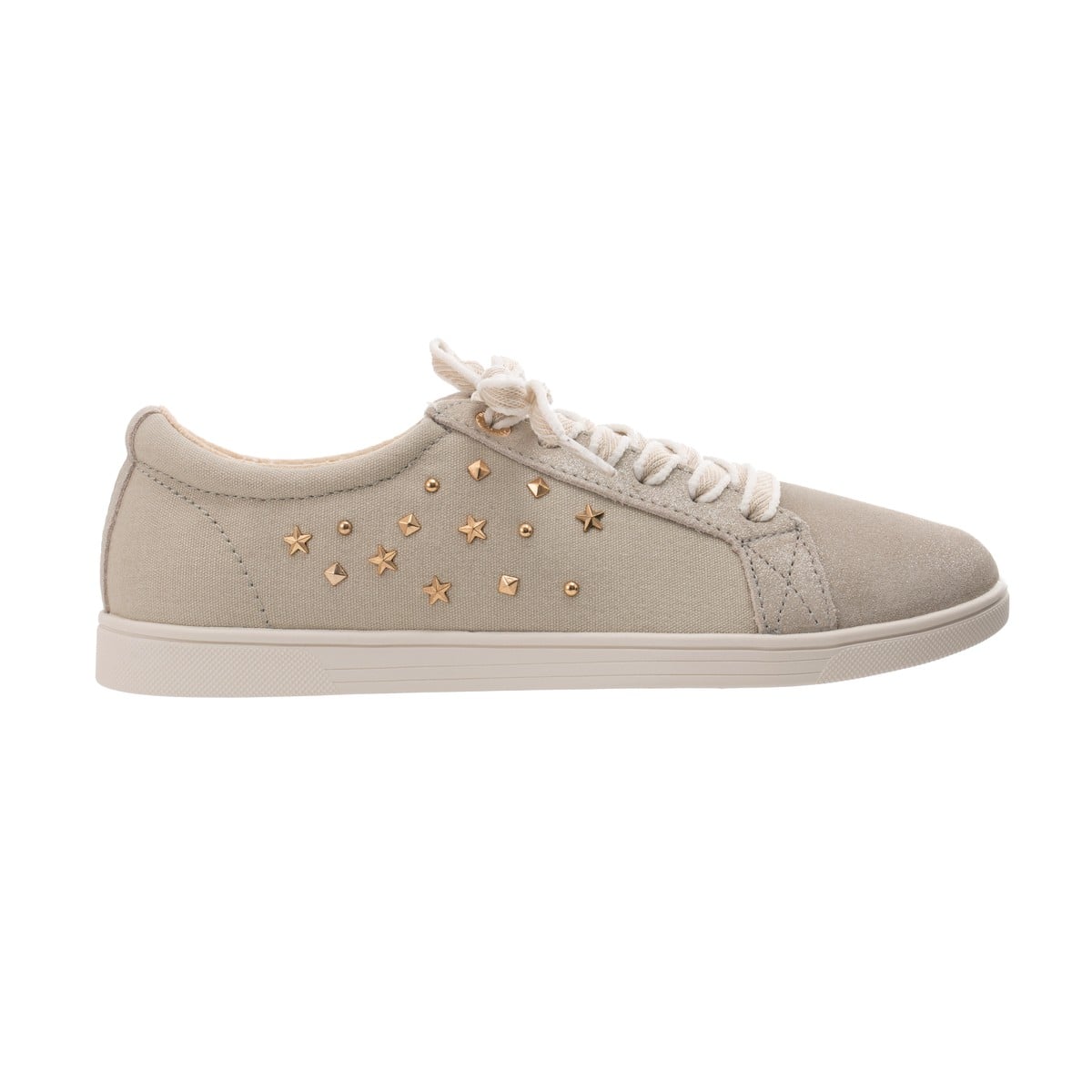 Revitalign Liv Women's Suede and Canvas Lace-Up Sneaker - Oatmeal Shimmer