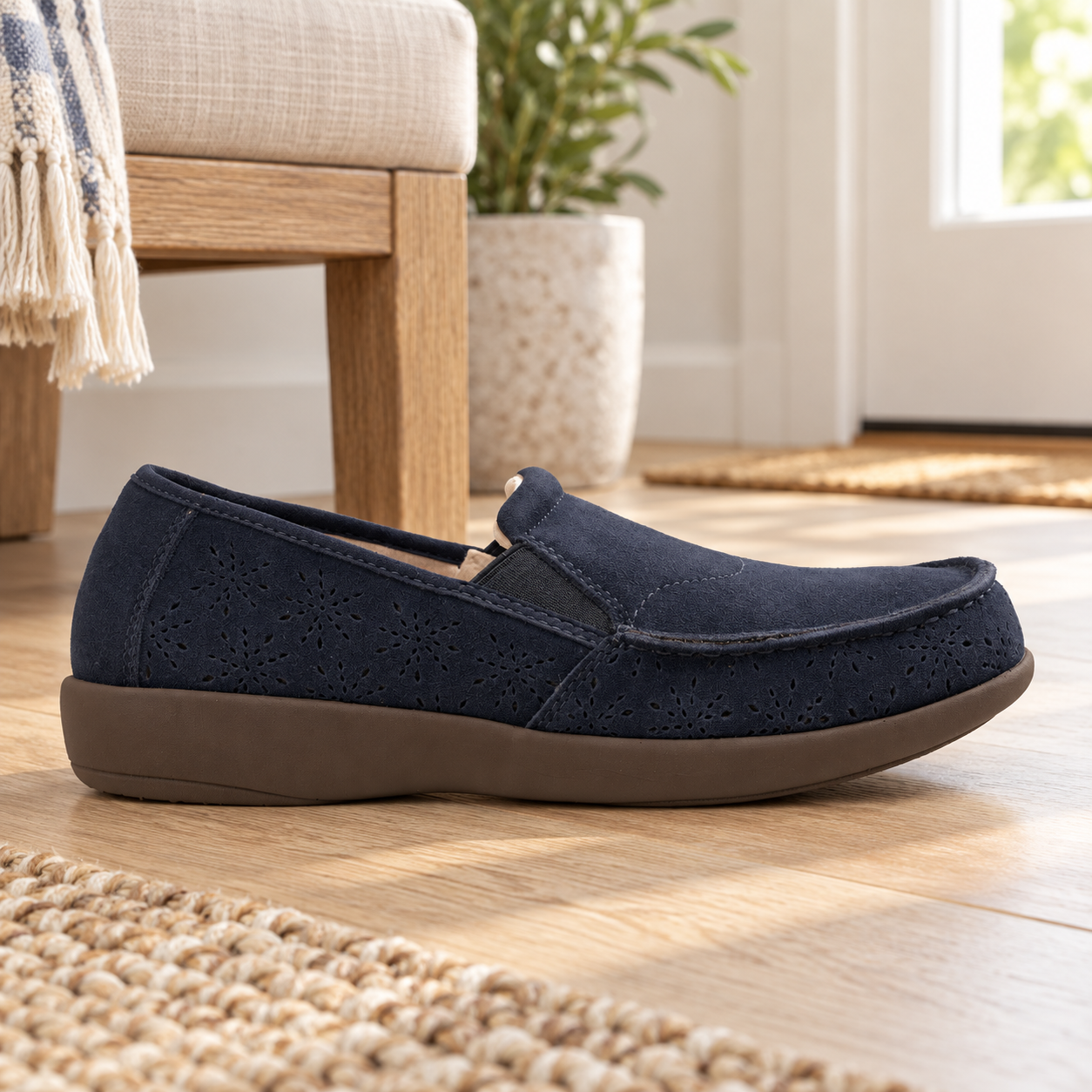 Revitalign Siesta Twilight — Lifestyle example in Navy — AI-generated illustration