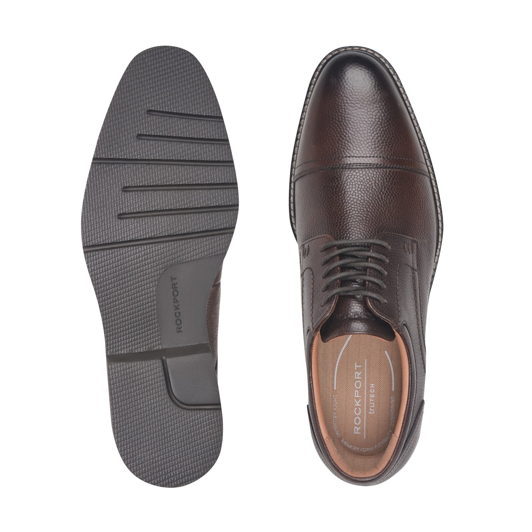 Rockport Findlay Cushioned Lace-Up Almond Toe Men's Dress Oxford - Dark Brown Leather - 5