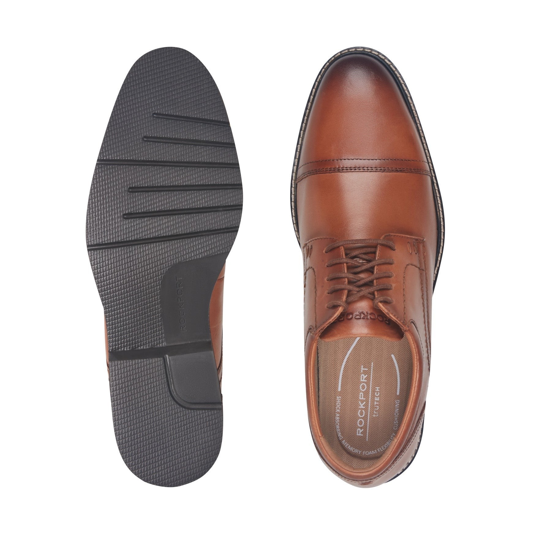 Rockport Findlay Cushioned Lace-Up Almond Toe Men's Dress Oxford - Medium Natural Leather - 5