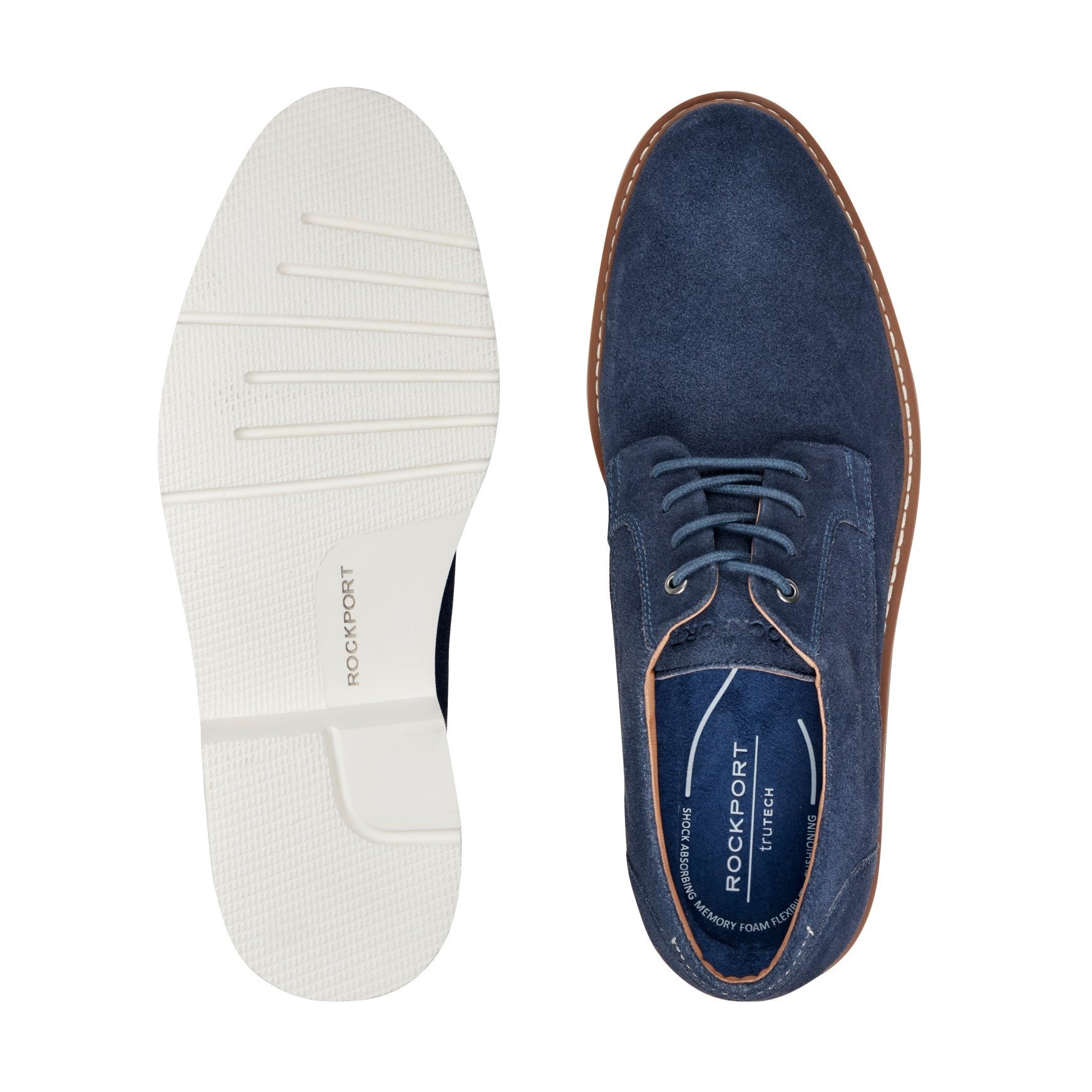 Rockport Foley Lace-Up Cushioned Arch Support Men's Casual Oxford - Navy Blue Suede - 6