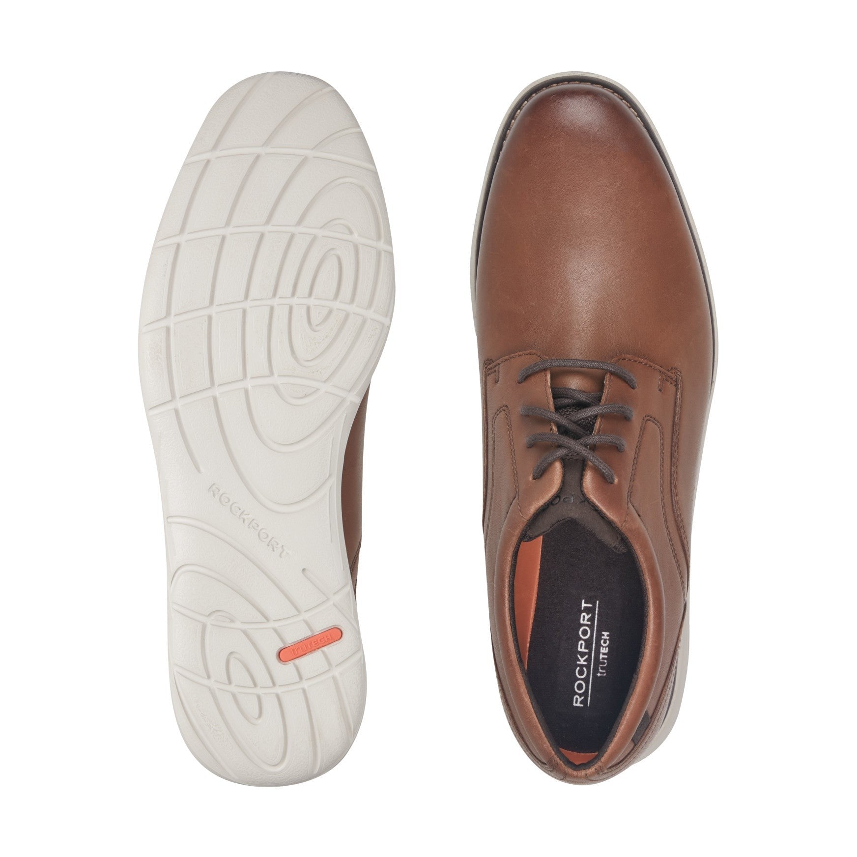 Rockport Garett Plain Toe Oxford Cushioned Arch Support Men's Oxford - Cognac Leather - 5