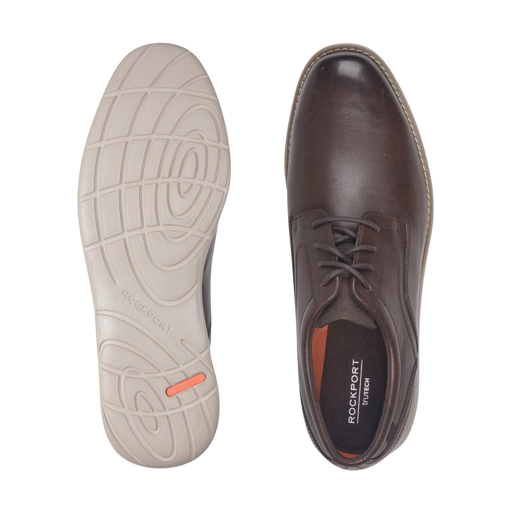Rockport Garett Plain Toe Oxford Cushioned Arch Support Men's Oxford - Dark Brown Leather - View 5
