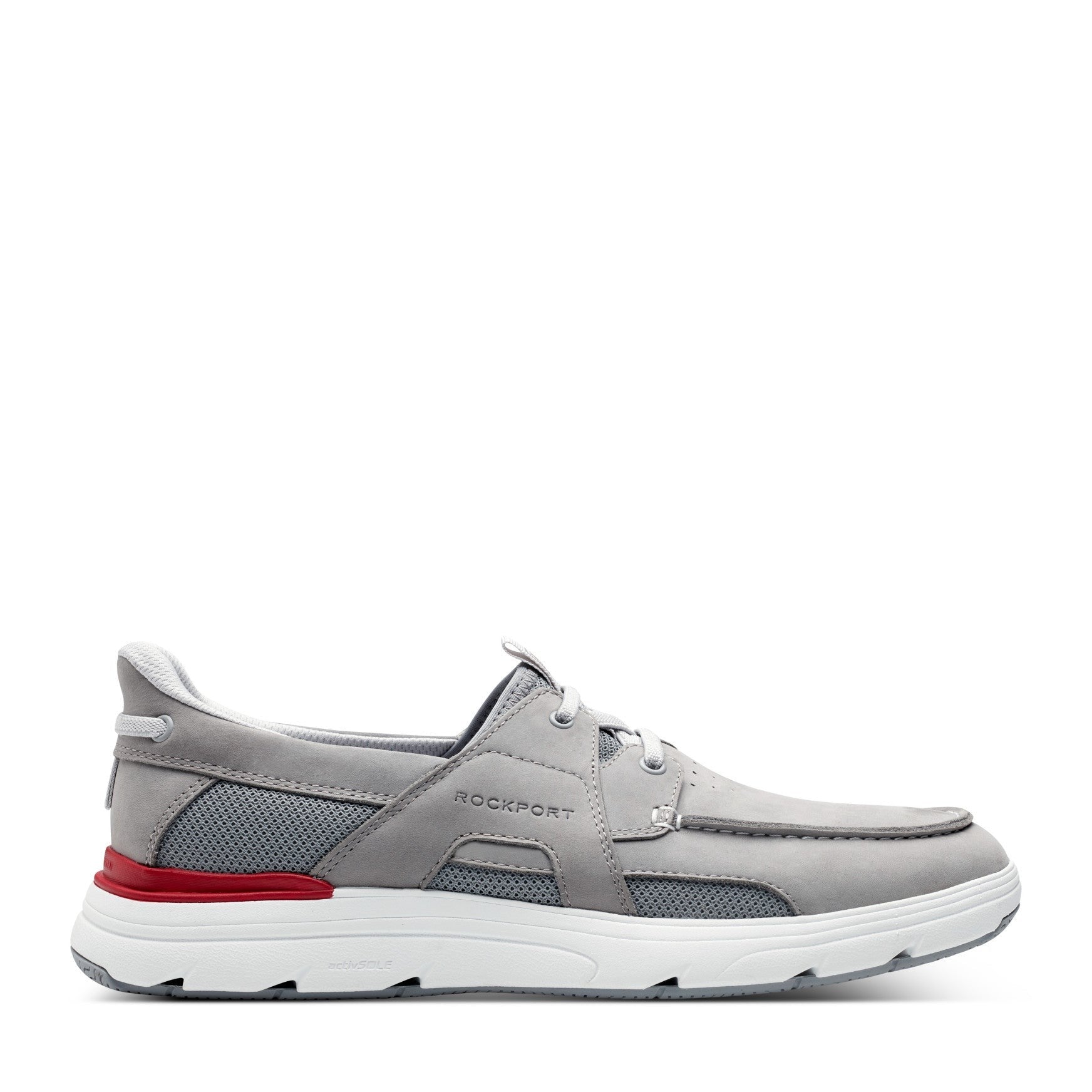 Rockport Seadon Cushioned Almond Toe Slip-On Men's Boat Shoe - Light Gray Nubuck - 1