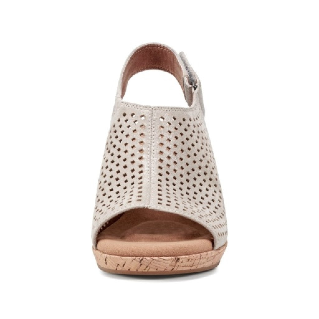 Rockport Women's Briah Perforated Slingback Sandal - Mtl Khaki Lth - 3