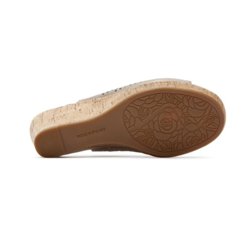Rockport Women's Briah Perforated Slingback Sandal - Mtl Khaki Lth - 5