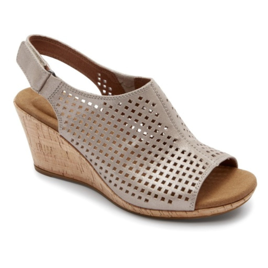Rockport Women's Briah Perforated Slingback Sandal - Mtl Khaki Lth - 9