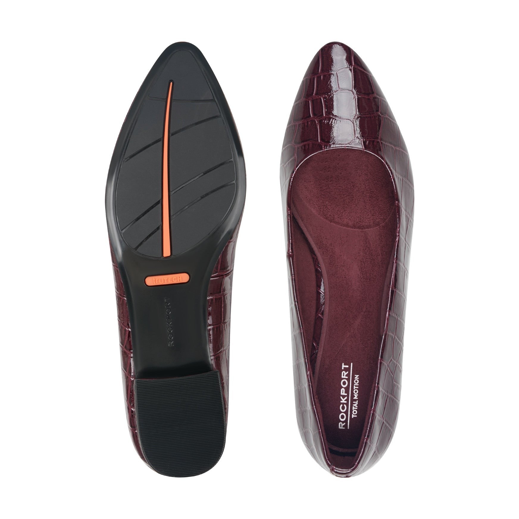 Rockport Women's Tessa Total Motion Pointy Toe Dress Flats - Dark Red Croco Patent - 5