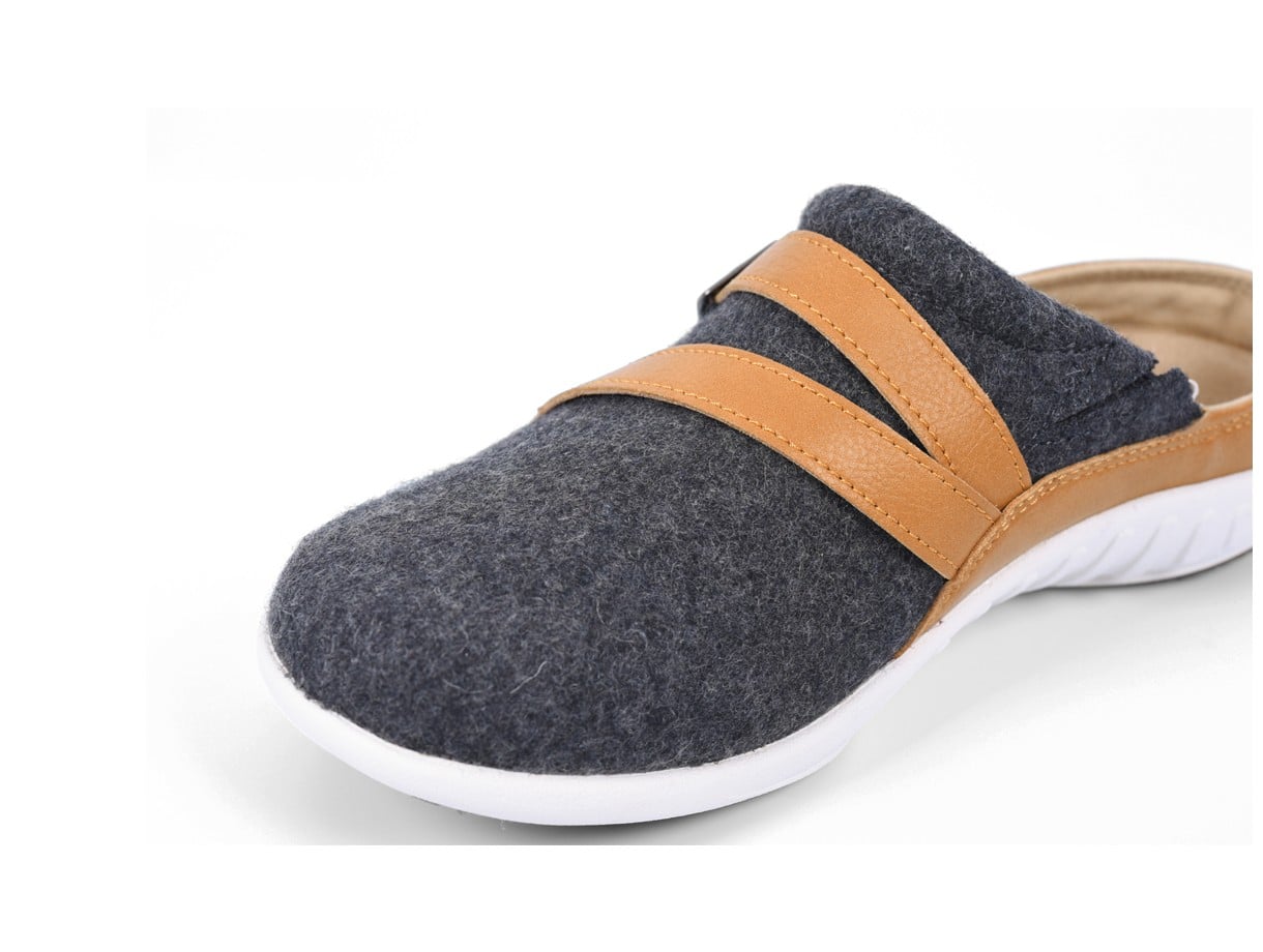 Spenco Ashton Women's Wool Slip-ons - Charcoal/ Tan - Strap