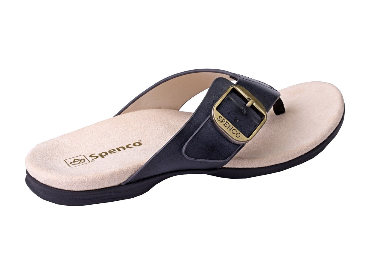 Spenco Sierra Leather Thong Arch Supportive Sandal - Black - Bottom