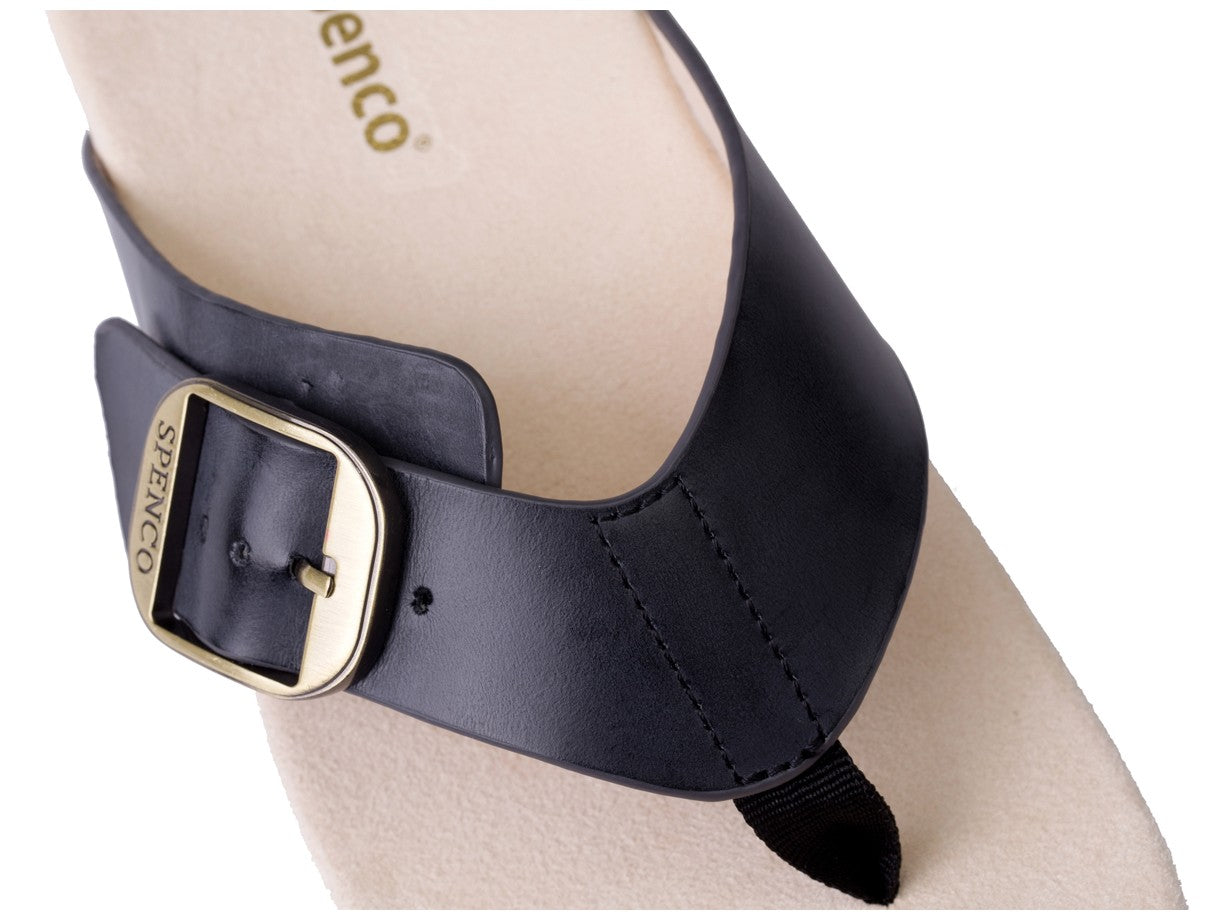 Spenco Sierra Leather Thong Arch Supportive Sandal - Black - Strap