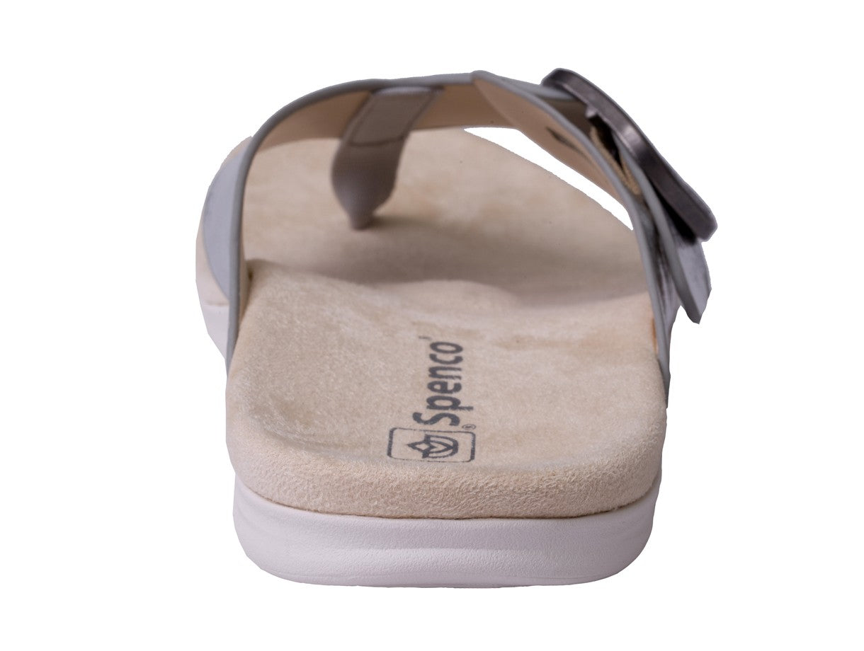 Spenco Sierra Leather Thong Arch Supportive Sandal - Silver Metallic - Side