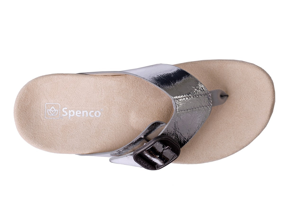 Spenco Sierra Leather Thong Arch Supportive Sandal - Silver Metallic - Swatch