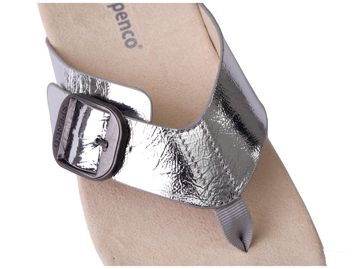 Spenco Sierra Leather Thong Arch Supportive Sandal - Silver Metallic - Strap