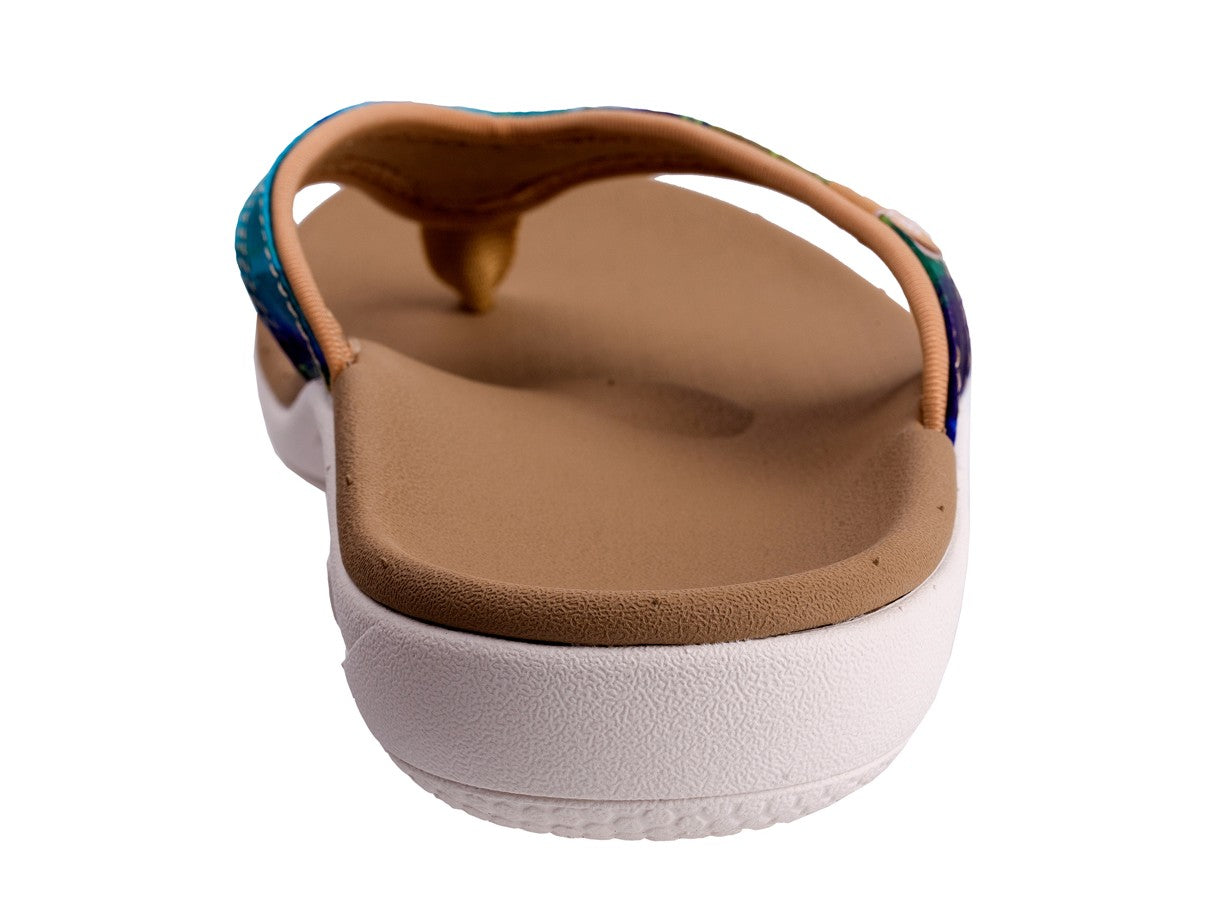 Spenco Yumi Monet Women's Orthotic Thong Sandal - Aqua Sea - Side