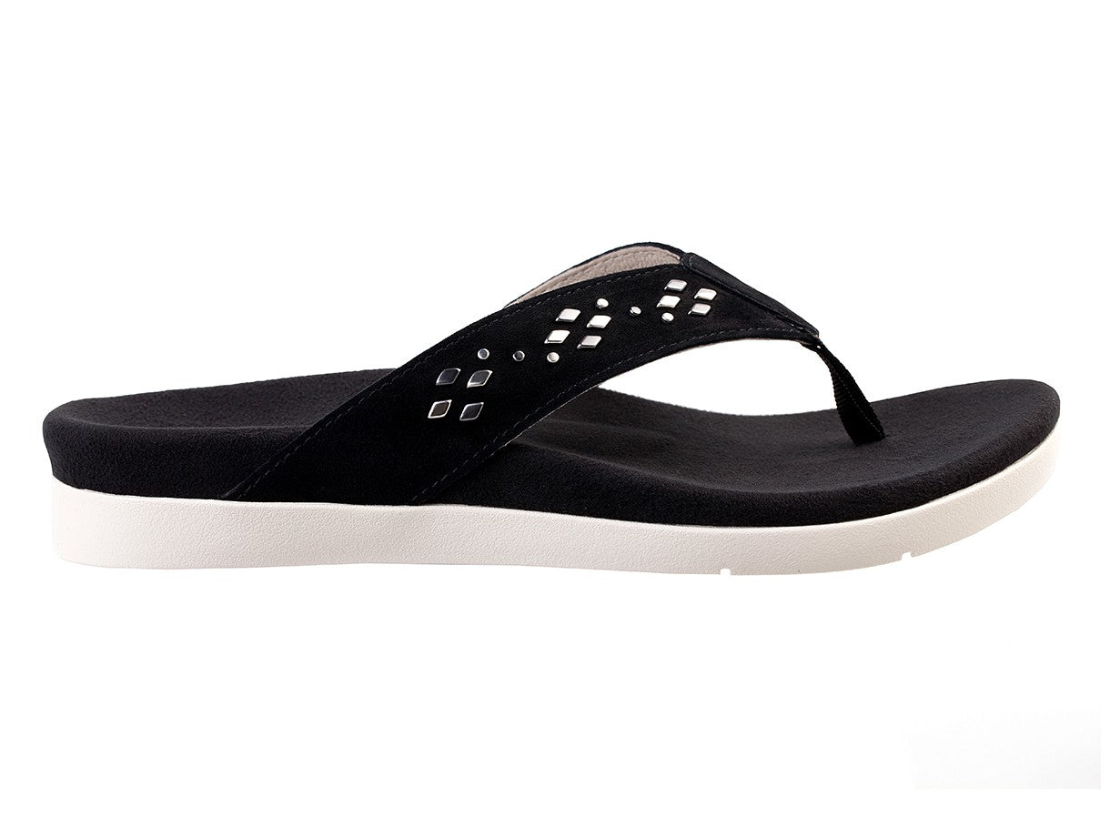 Spenco Laguna Stud Women's Orthotic Suede Sandal - Black - Profile