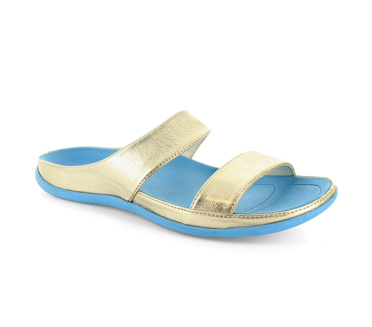 Strive Chia Women\'s Slide Comfort Sandal - Light Gold - Angle