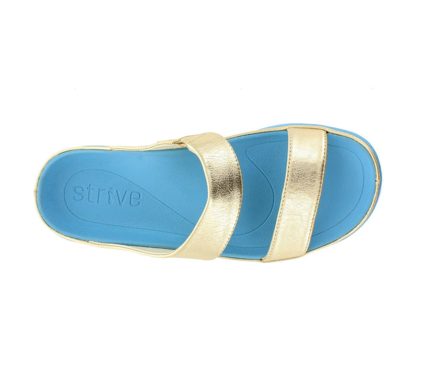 Strive Chia Women\'s Slide Comfort Sandal - Light Gold - Overhead