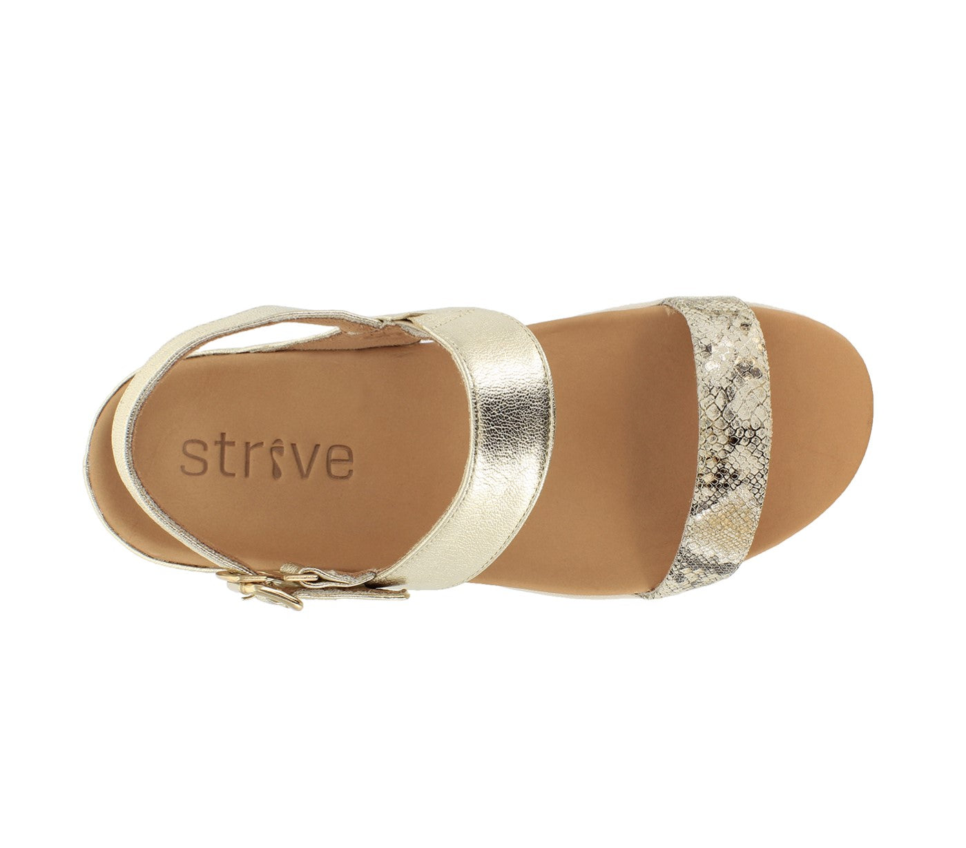 Strive Lucia Women's Comfortable and Arch Supportive Sandals - Light Gold - Overhead