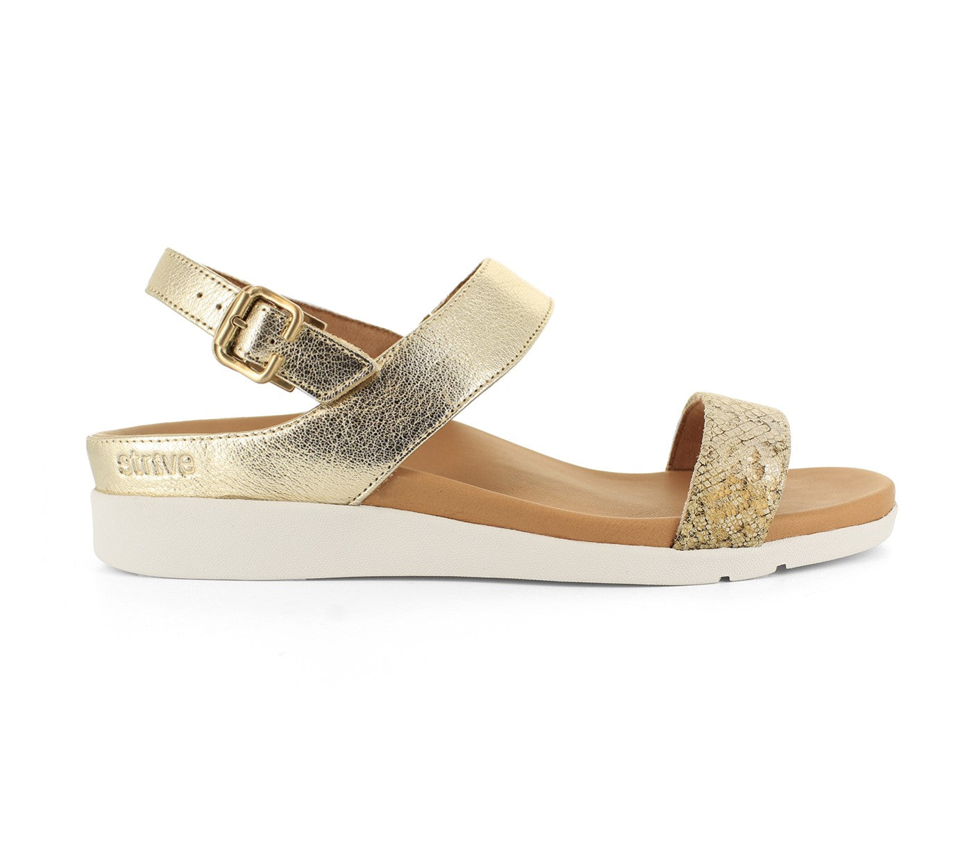 Strive Lucia Women's Comfortable and Arch Supportive Sandals - Light Gold - Side