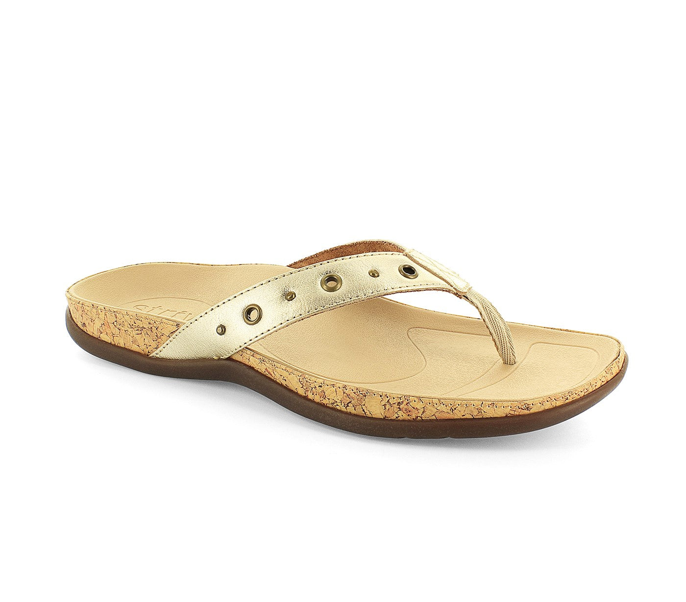 Strive Saria - Women\'s Arch Supportive Toe Post Sandal - Gold Metallic - Angle