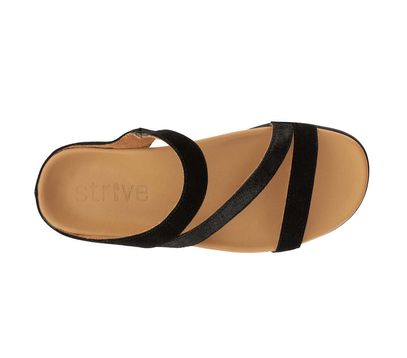 Strive Trio Women's Comfortable and Arch Supportive Sandals - Black Velour - Overhead