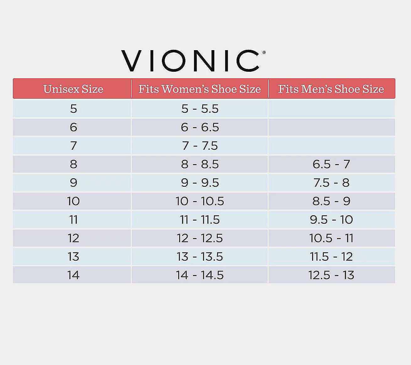 Vionic Renewal - Adjustable Recovery Slide - Lifestyle - Size Chart