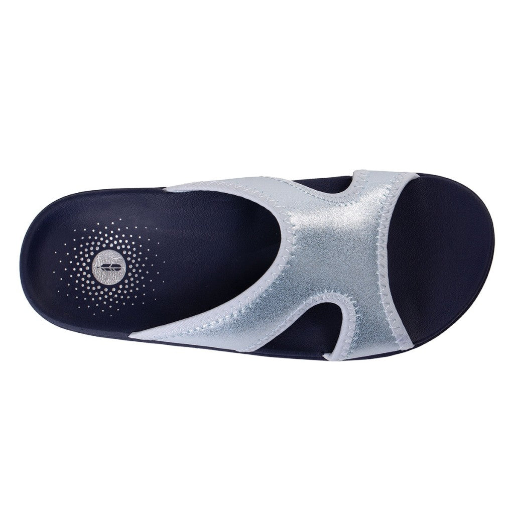Revitalign Brook Metallic Slide Supportive Women's Sandals - Blue Ice - Product View - 7